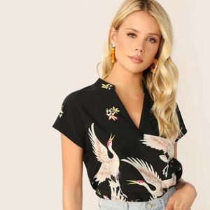 SHEIN crane high low blouse